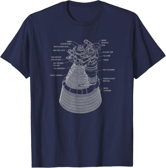 F-1 Rocket Design Drawing North American Aviatio T-Shirt - T-Shirt | Navy