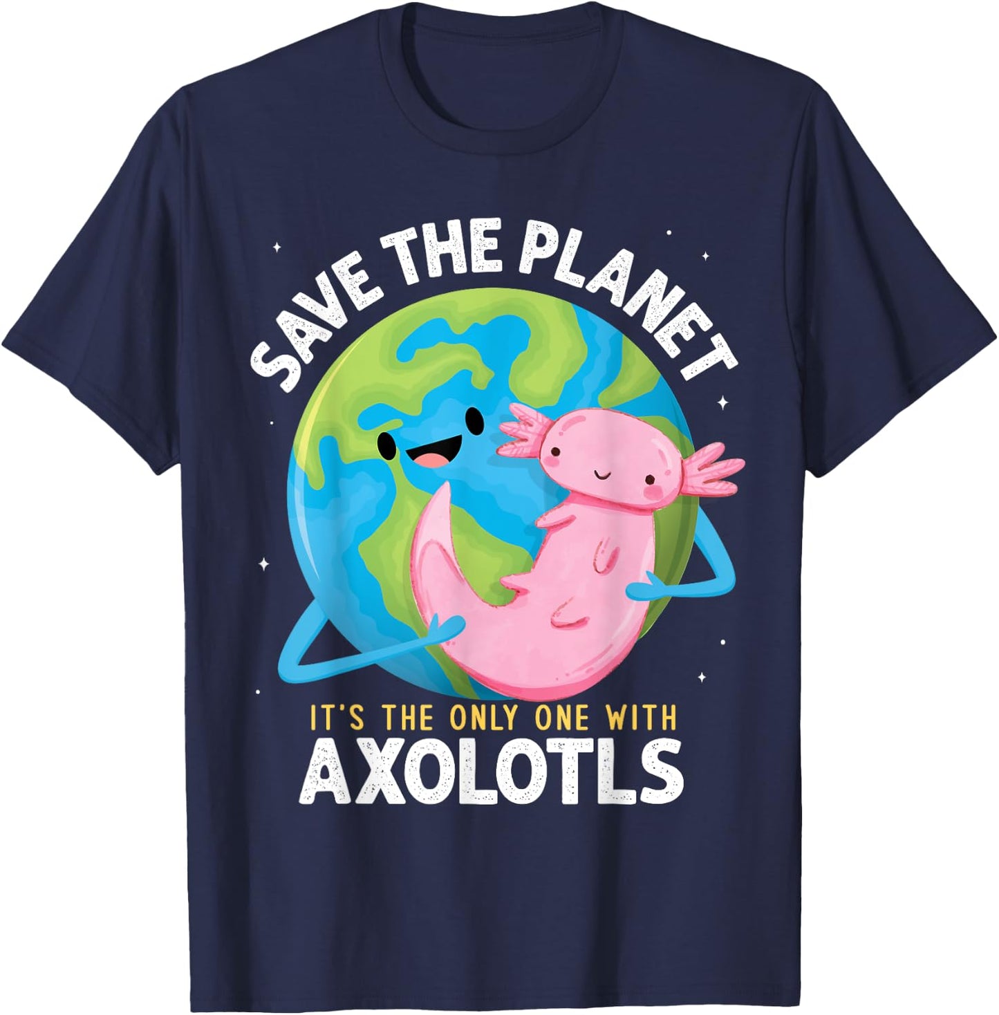 Earth Day 2026 Funny Save the Planet Axolotl Boys Girls T-Shirt - T-Shirt | Navy