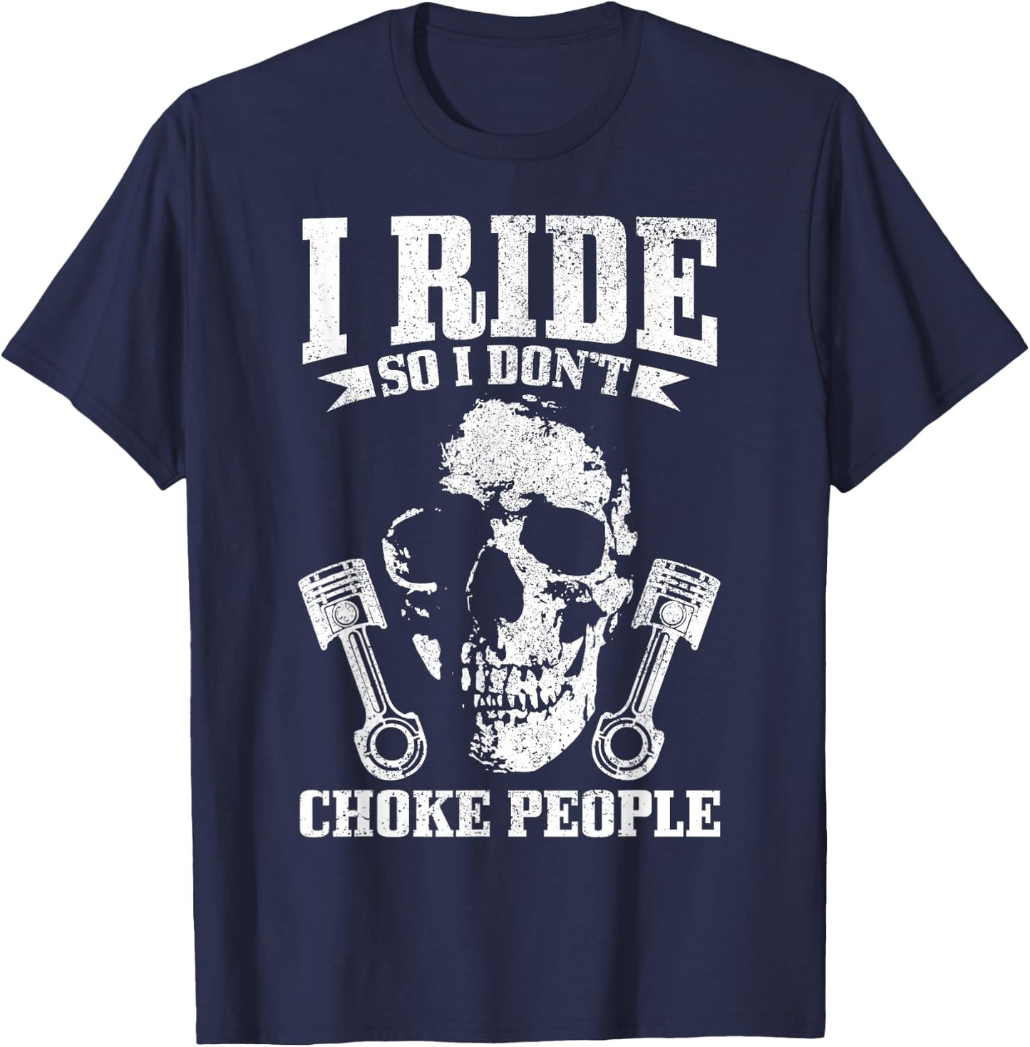 Biker Vintage Skull Motorcycle Funny Biker T-Shirt - T-Shirt | Navy