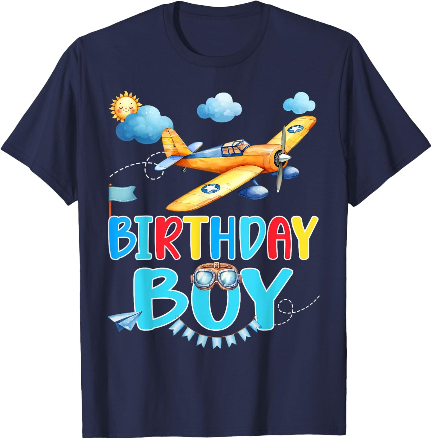 Kids Birthday Boy Flight Crew Squad Airplane Matching Family T-Shirt - T-Shirt | Navy