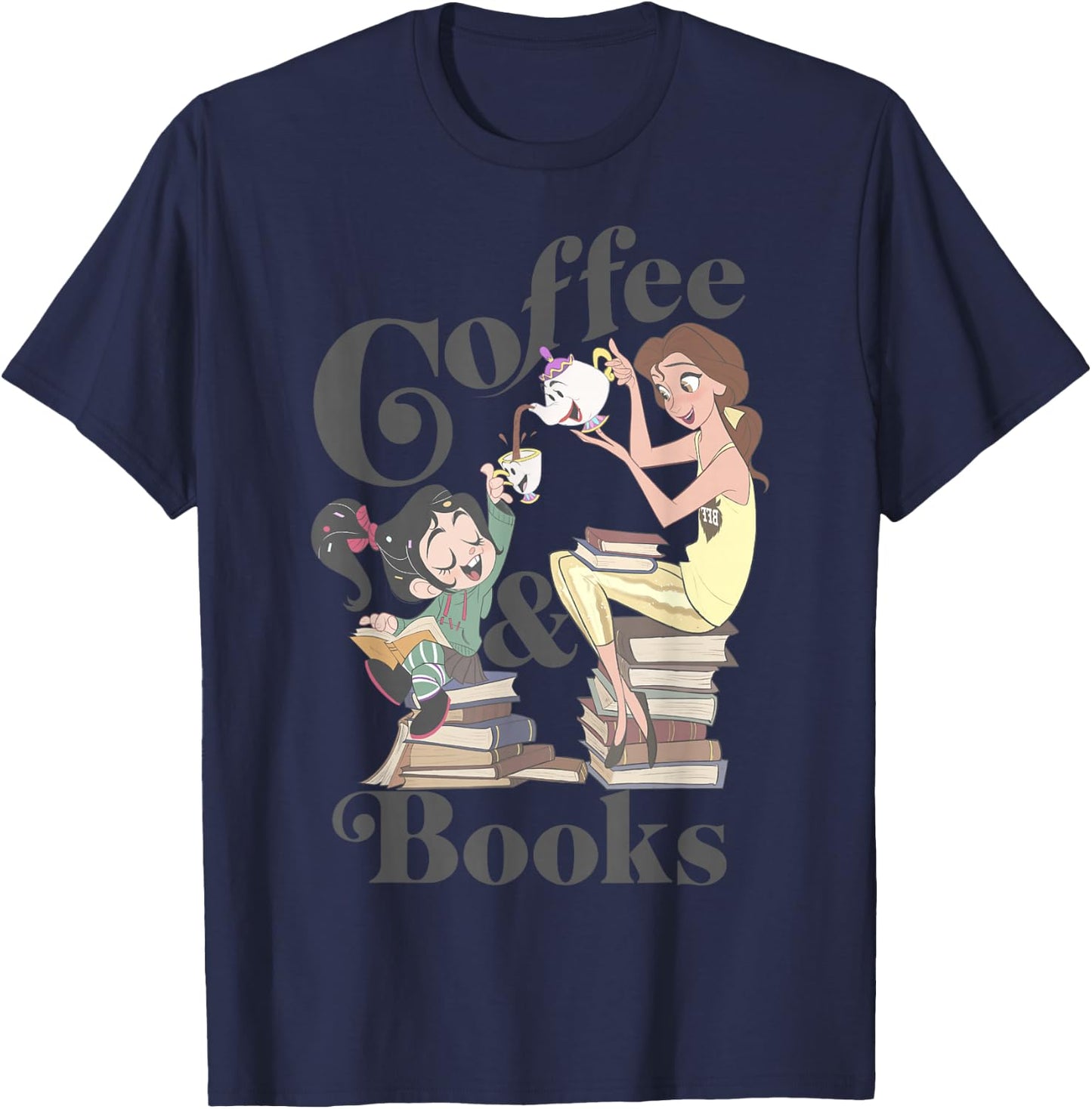 Disney Belle & Vanellope Coffee And Books T-Shirt - T-Shirt | Navy