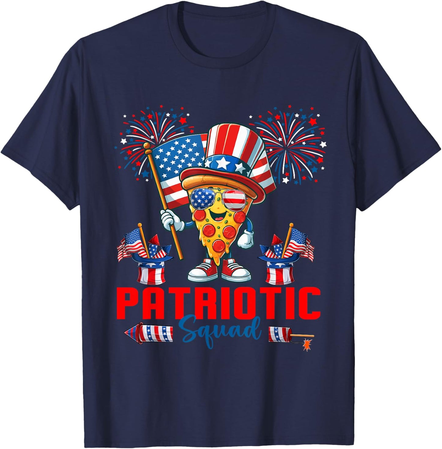 Patriotic Squad Pizza Sunglasses Flag Food Lover Patriotic T-Shirt - T-Shirt | Navy
