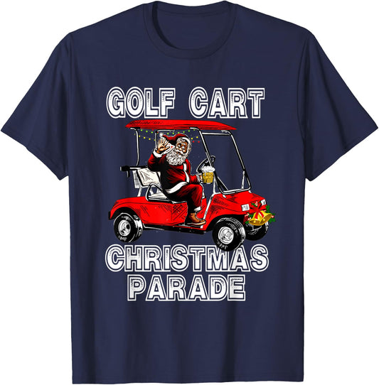 Golf Cart Christmas Parade Santa Drinking Beer T-Shirt - T-Shirt | Navy