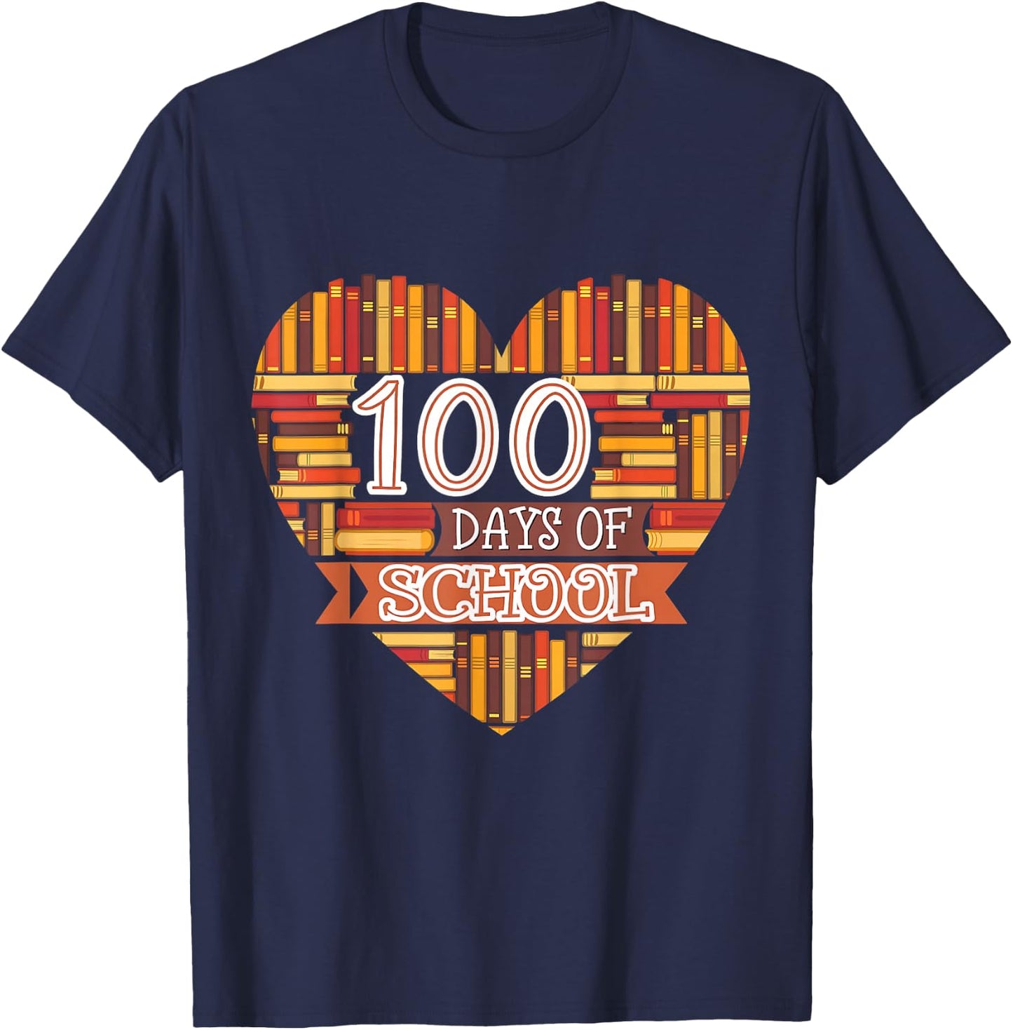100 Days in the Books Reading Teacher 100th Day of School T-Shirt - T-Shirt | Navy