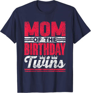 Mom Of The Birthday Twins Celebrate Cute Twin Mother Mommy T-Shirt - T-Shirt | Navy