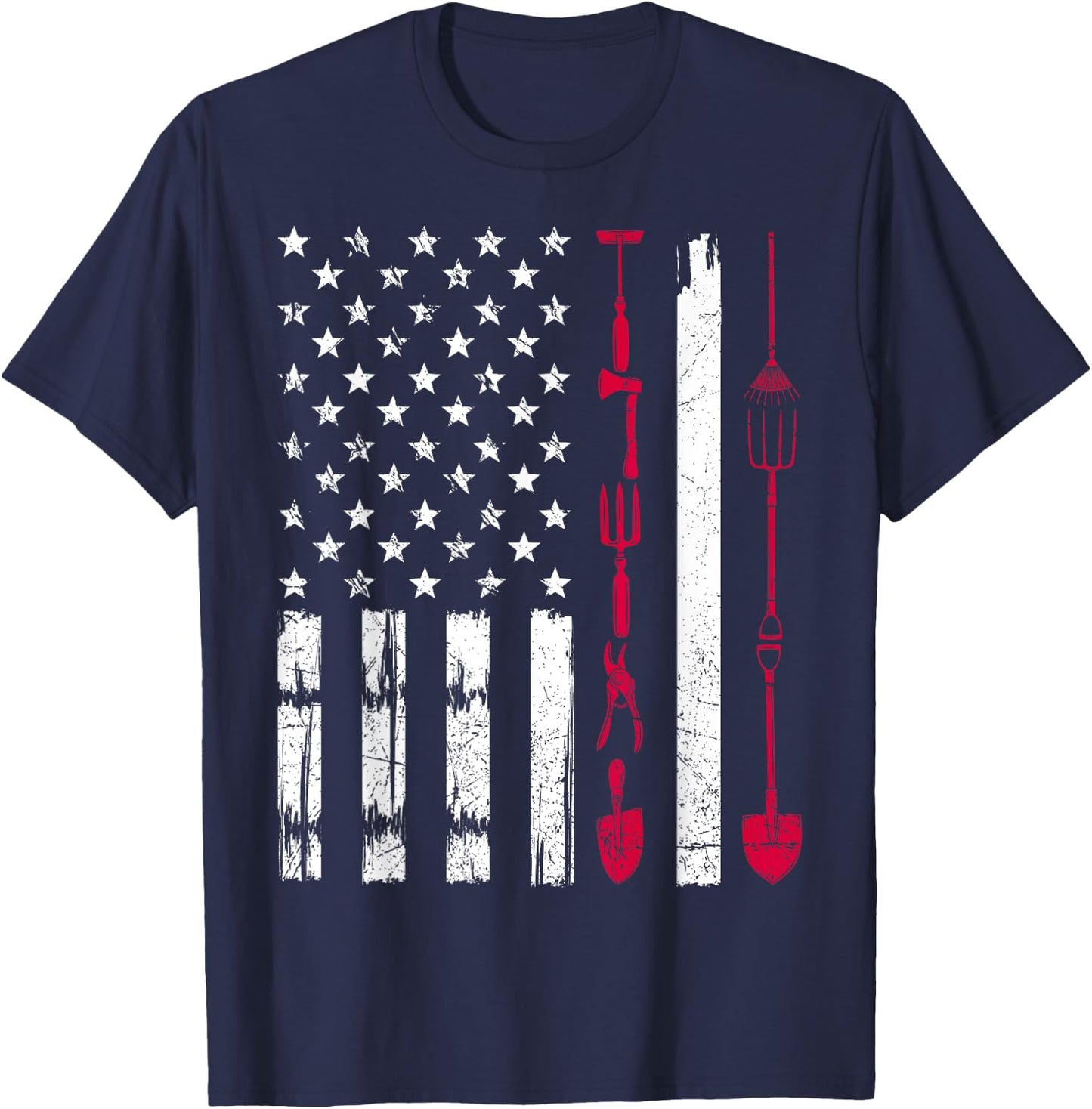 USA Gardening Flag Proud American Gardener Patriotic Retro T-Shirt - T-Shirt | Navy