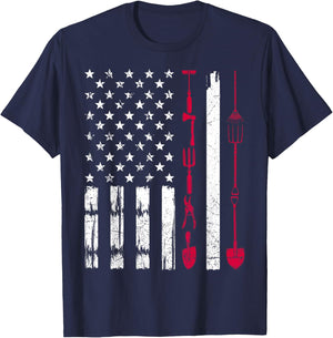 USA Gardening Flag Proud American Gardener Patriotic Retro T-Shirt - T-Shirt | Navy