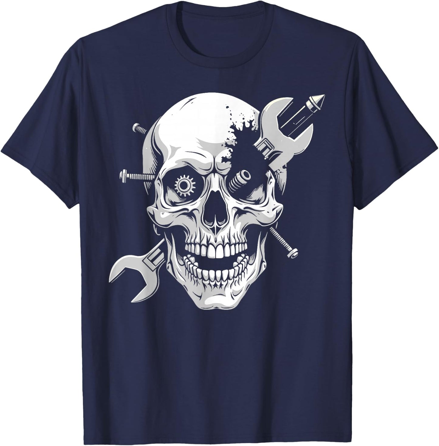 Skull mechanic wrench screw mechanic gifts T-Shirt - T-Shirt | Navy