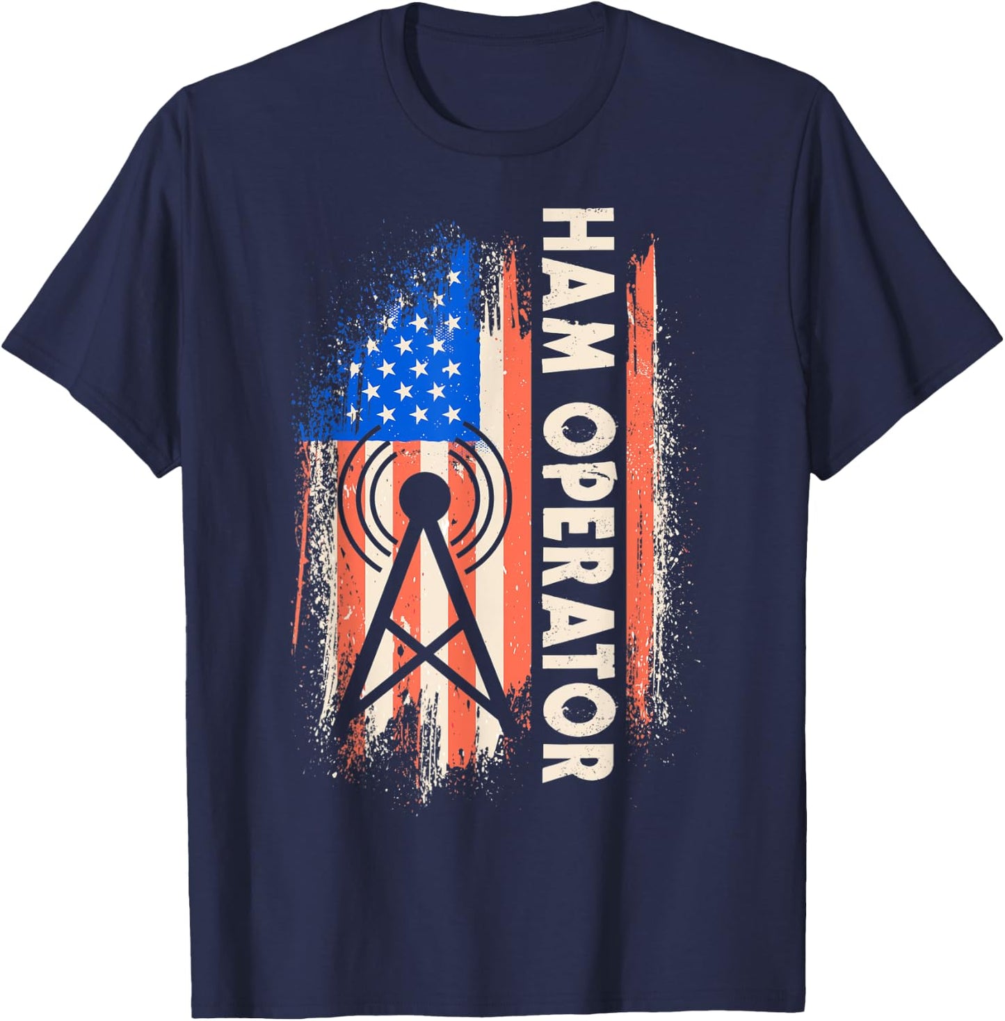 Patriotic USA Flag Ham Radio Amateur Radio Operator Women Men T-Shirt - T-Shirt | Navy