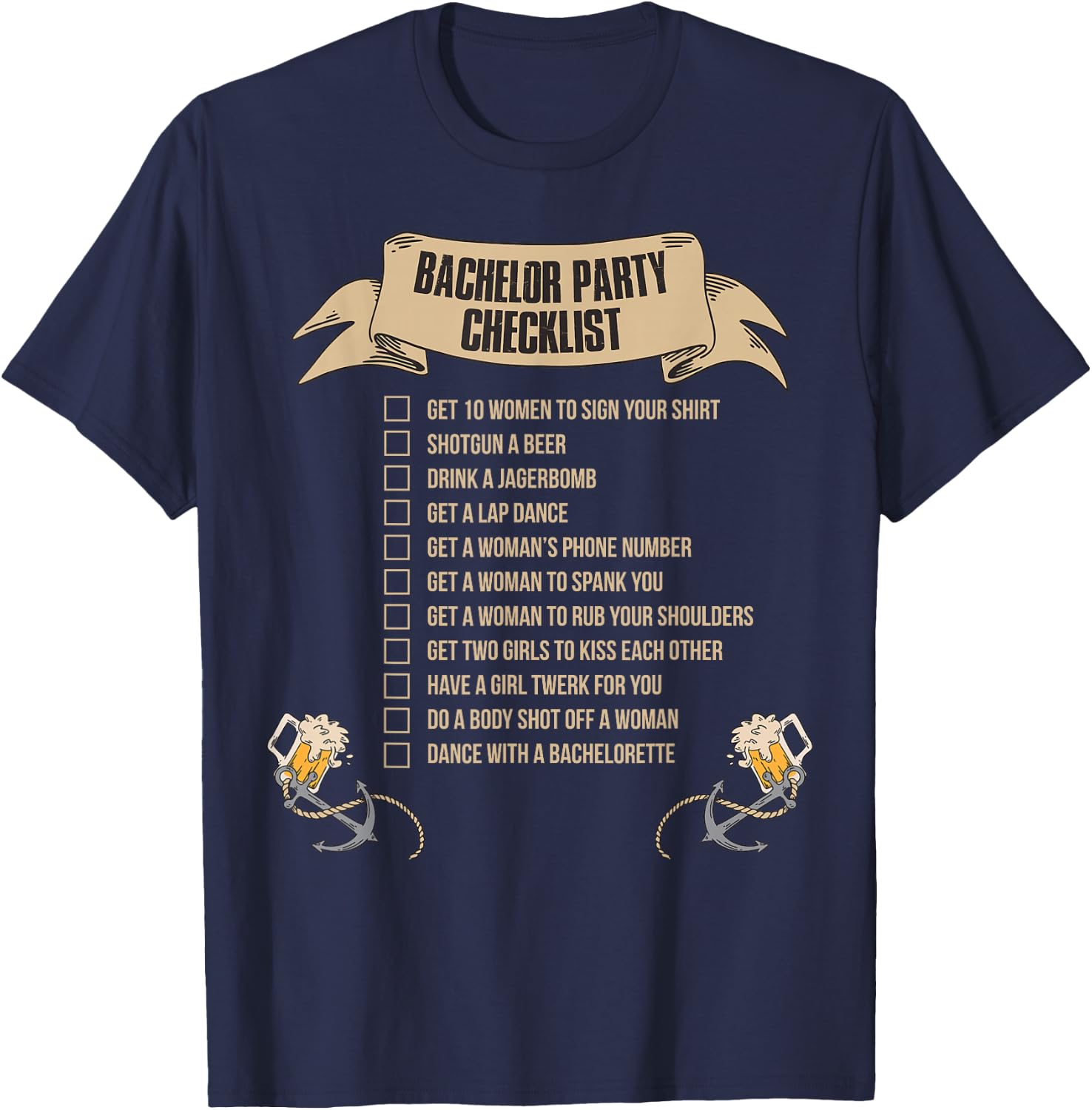 Bachelor Party Checklist T-Shirt - T-Shirt | Navy