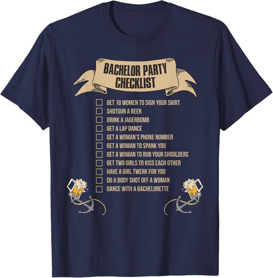 Bachelor Party Checklist T-Shirt - T-Shirt | Navy