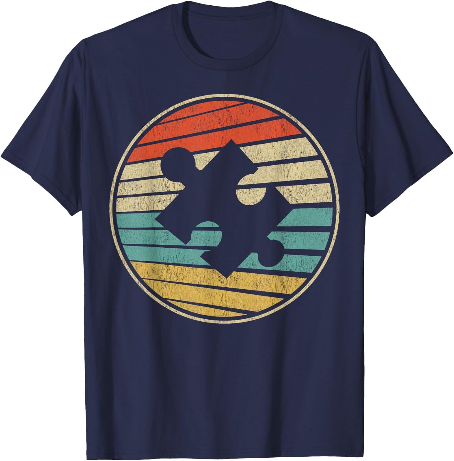Cute Autism Awareness Vintage 70s 80s Autism Mom Dad Puzzle T-Shirt - T-Shirt | Navy