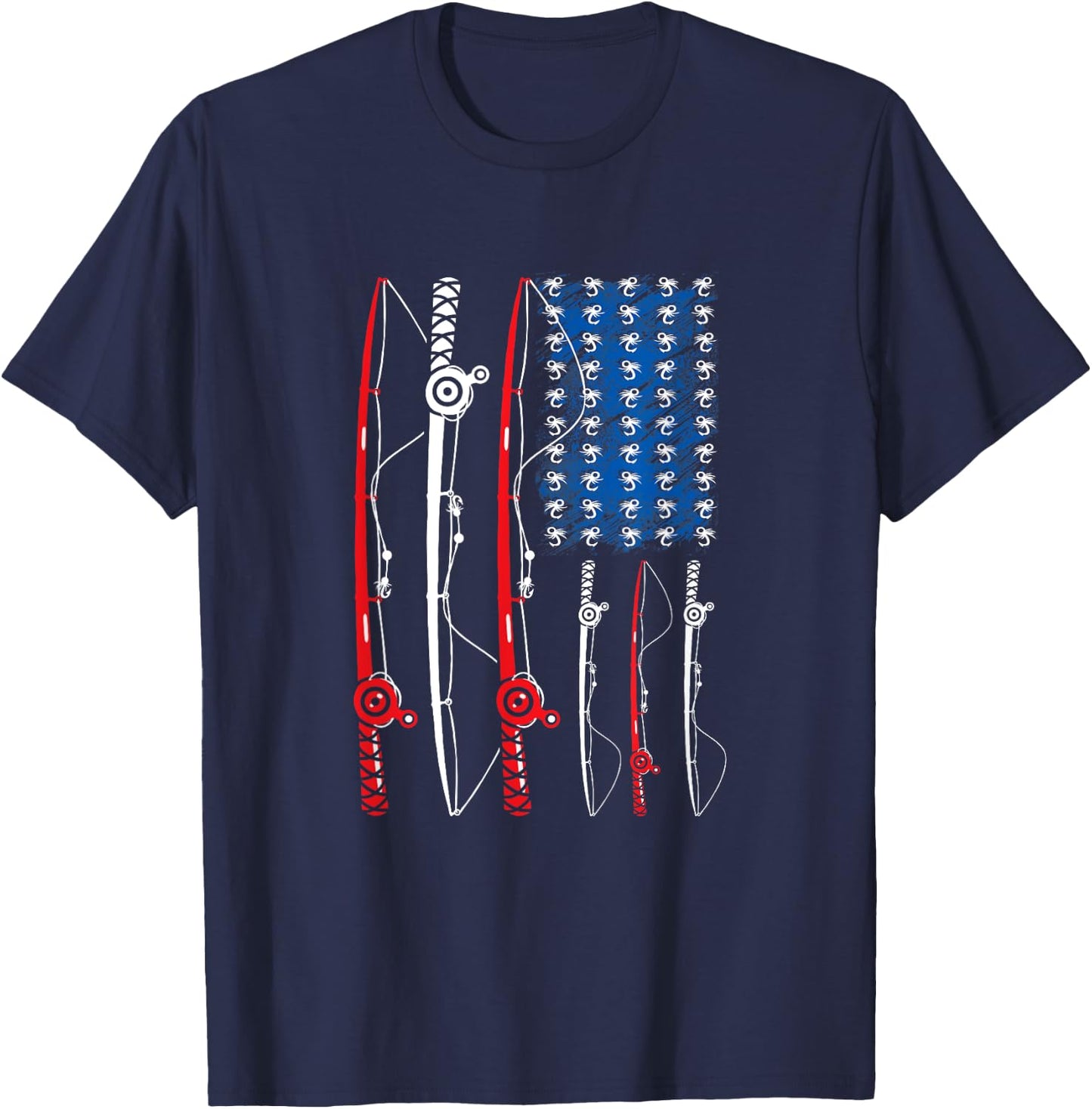 American US Flag Fishing Rod Fisherman Fathers Day T-Shirt - T-Shirt | Navy