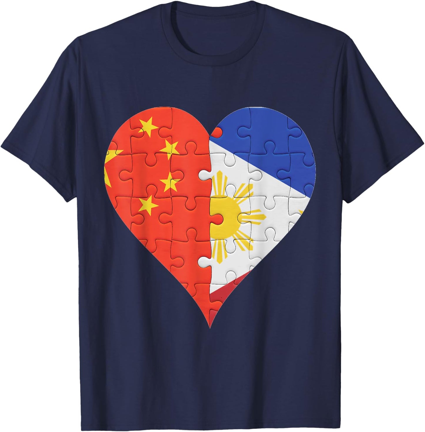 Chinese Filipino Flag Heart T-Shirt - T-Shirt | Navy
