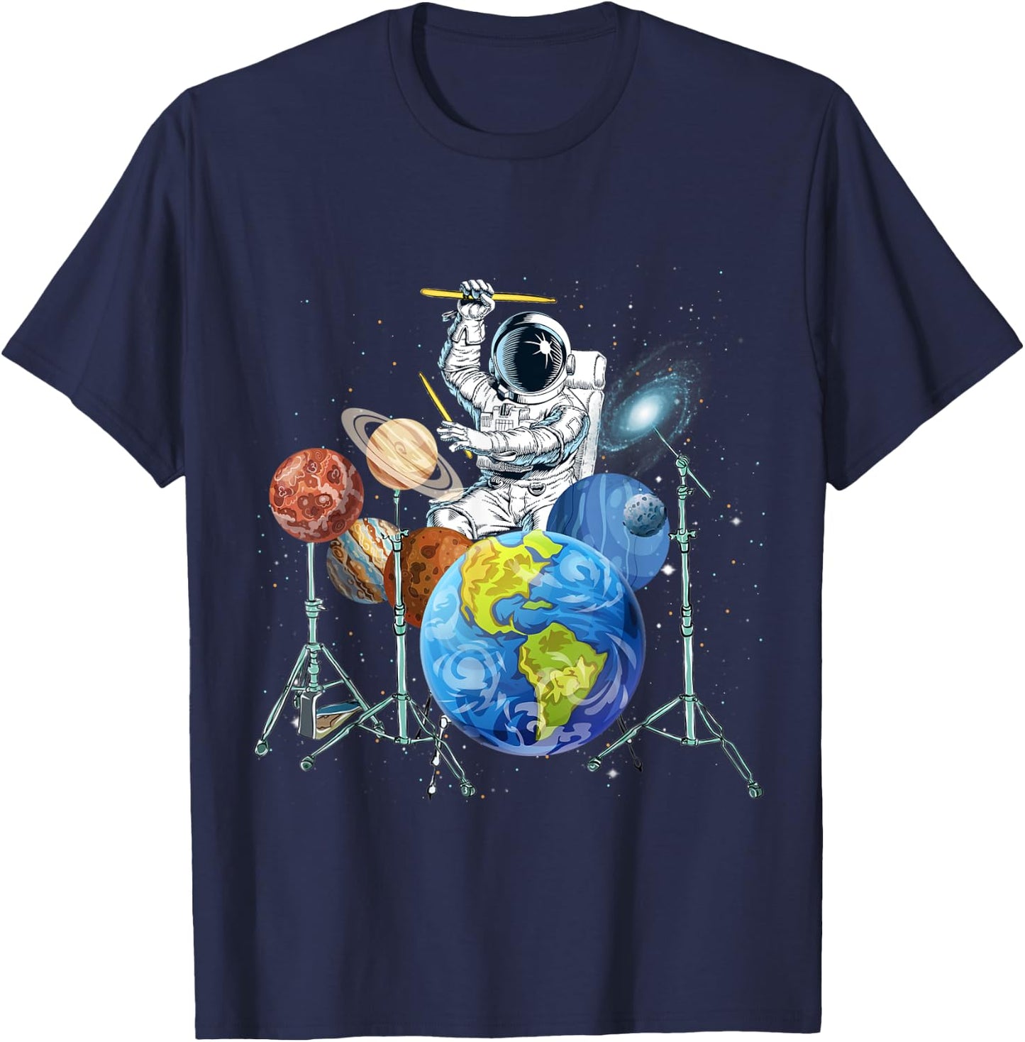 Drummer Astronaut Outer Space Women Kids Spaceman T-Shirt - T-Shirt | Navy