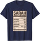 Sarah Nutrition Facts Name Nickname Alias Title Friends T-Shirt - T-Shirt | Navy