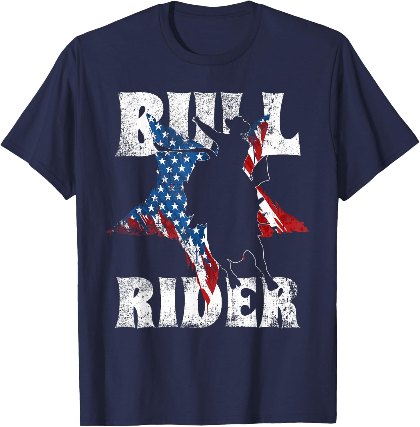 Western Bull Rider US Flag for American Bull Riding Chaps T-Shirt - T-Shirt | Navy