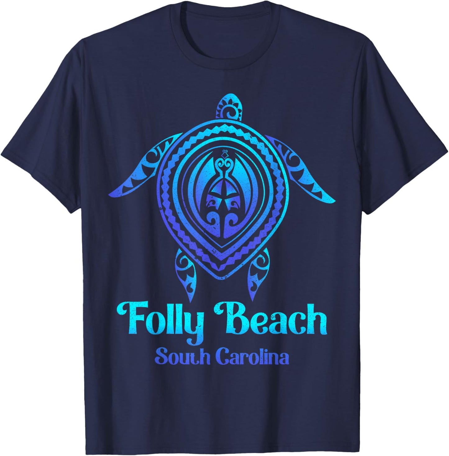 Folly Beach South Carolina SC Souvenirs Blue Sea Turtle T-Shirt - T-Shirt | Navy