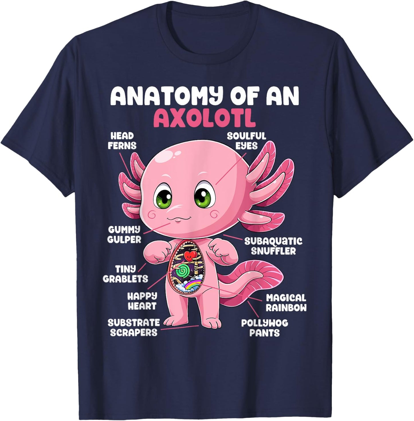 Axolotl Anatomy Shirt Anatomy of an Axolotl Biology Science T-Shirt - T-Shirt | Navy