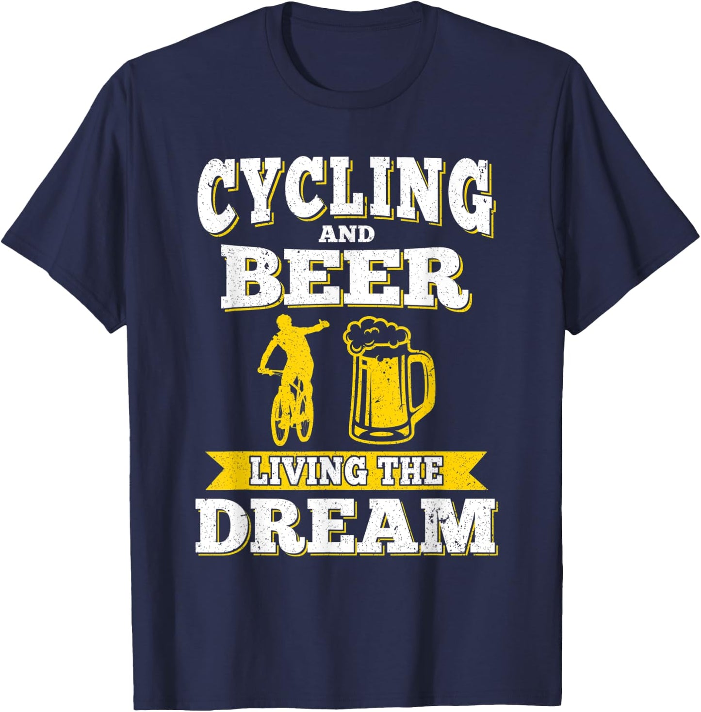 Funny Cycling & Beer Living The Dream Beer Day Oktoberfest T-Shirt - T-Shirt | Navy