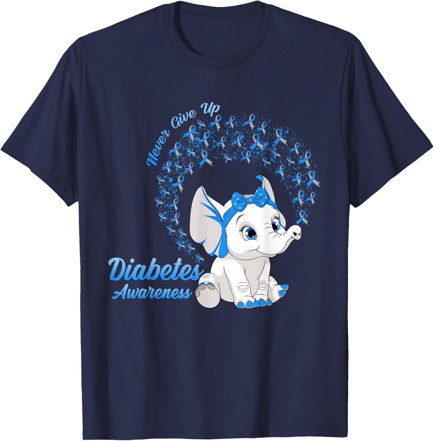 Elephant Type One TD1 Diabetes Awareness Day Month Ribbon T-Shirt - T-Shirt | Navy