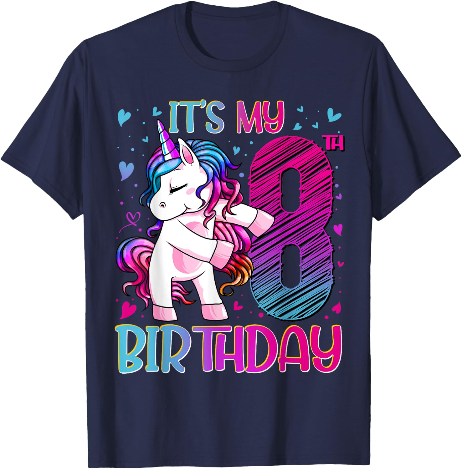 8 Year Old Gifts Unicorn Flossing 8th Birthday Girl Party T-Shirt - T-Shirt | Navy