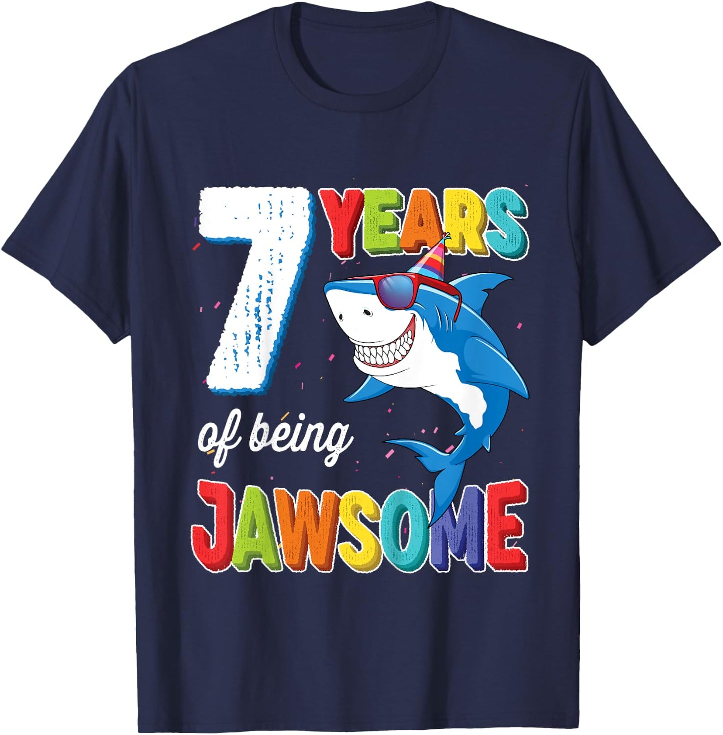 Kids 7 Year Old Boys Kids JawSome Shark 7th Birthday T-Shirt - T-Shirt | Navy