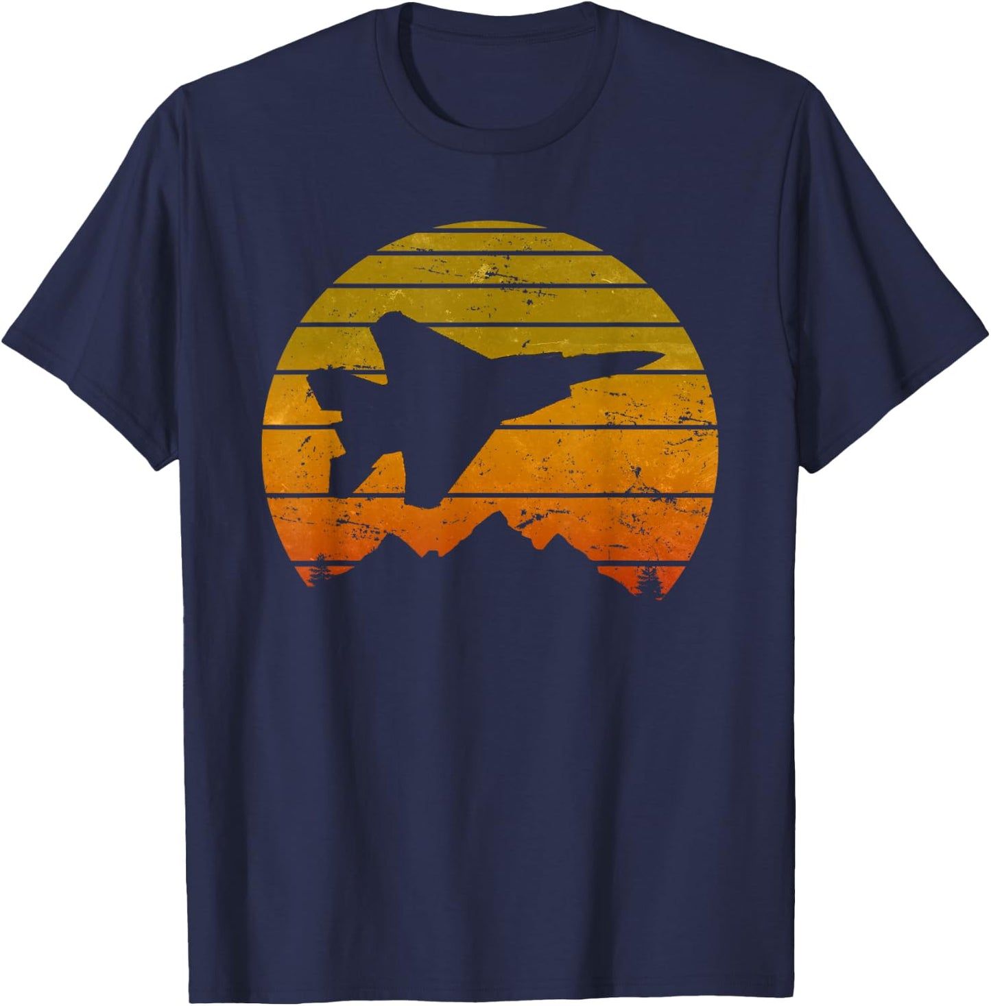F-15 Eagle Jet Fighter Sunrise Vintage Retro Pilot Design T-Shirt - T-Shirt | Navy
