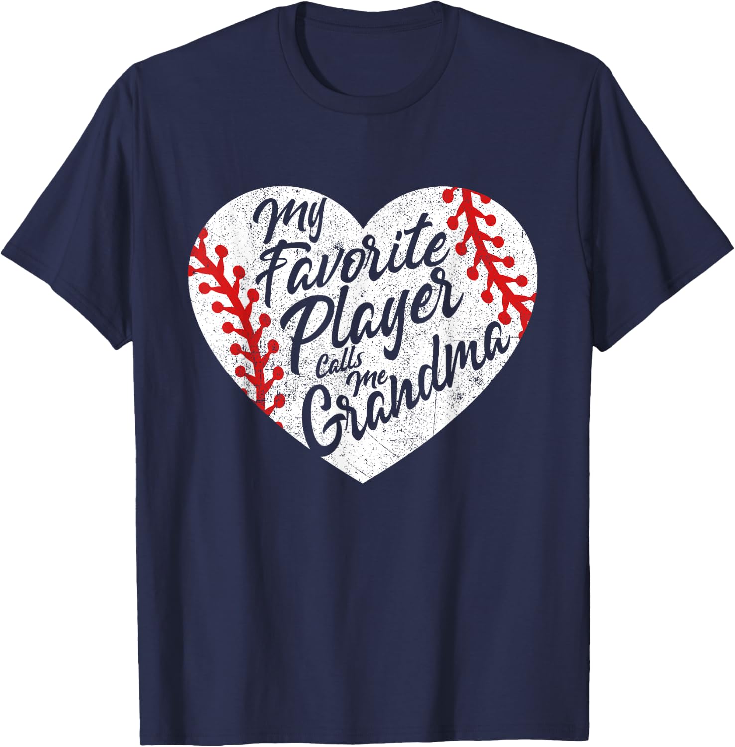 My Favorite Player Calls Me Grandma Baseball Heart Women's T-Shirt - T-Shirt | Navy