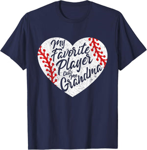 My Favorite Player Calls Me Grandma Baseball Heart Women's T-Shirt - T-Shirt | Navy