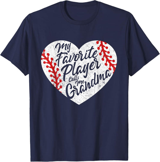My Favorite Player Calls Me Grandma Baseball Heart Women's T-Shirt - T-Shirt | Navy