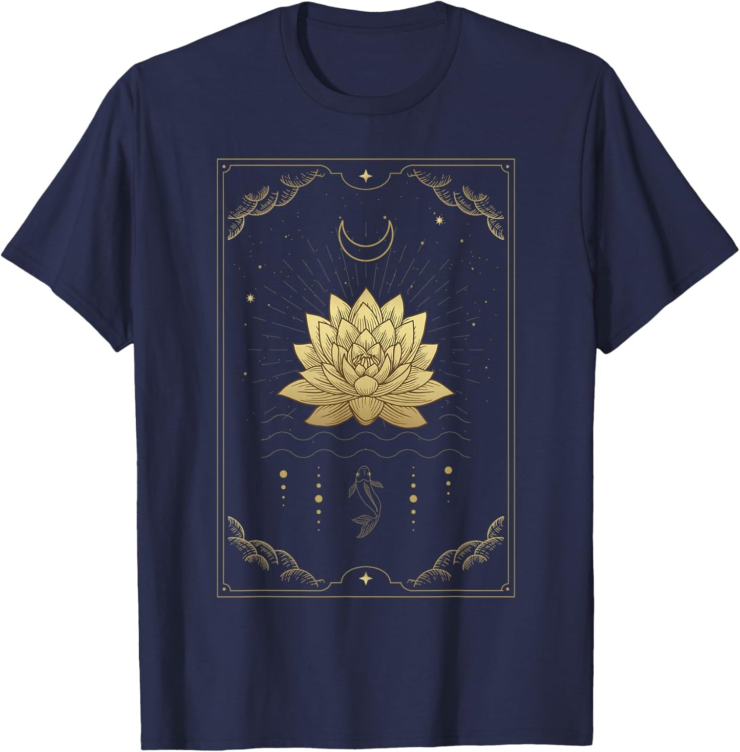 Lotus Flowers Blooming on Water Moon Tarot Card T-Shirt - T-Shirt | Navy