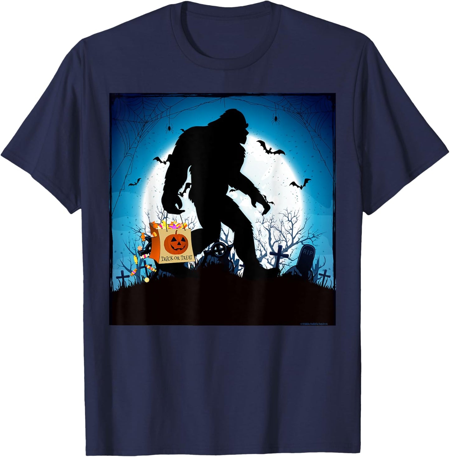 Spooky Halloween Bigfoot Trick or Treating Full Moon Bigfoot T-Shirt - T-Shirt | Navy