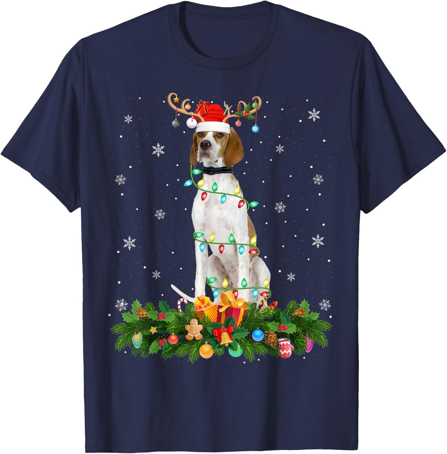 English Pointer Lover Reindeer Hat English Pointer Christmas T-Shirt - T-Shirt | Navy