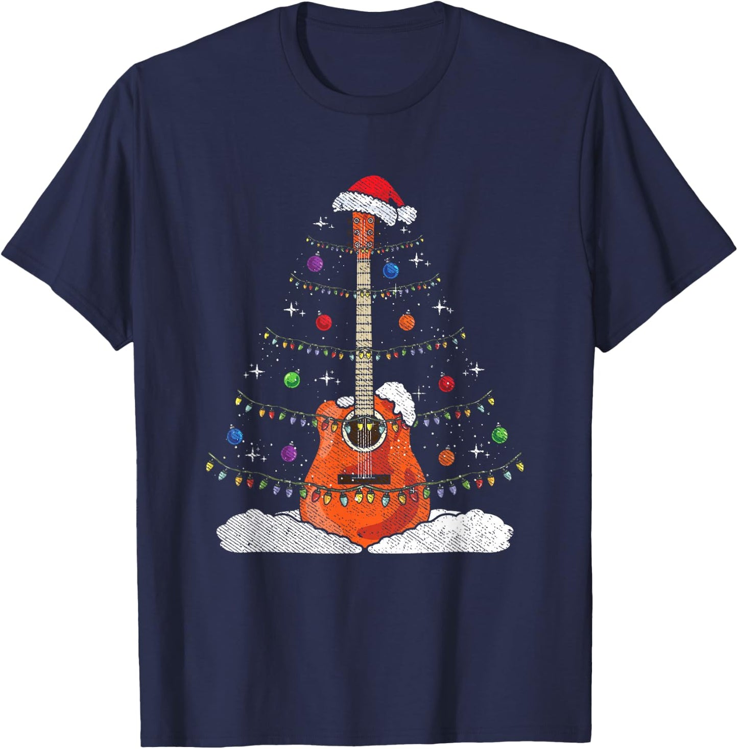 Christmas Guitar - Xmas Lights Guitarist T-Shirt - T-Shirt | Navy
