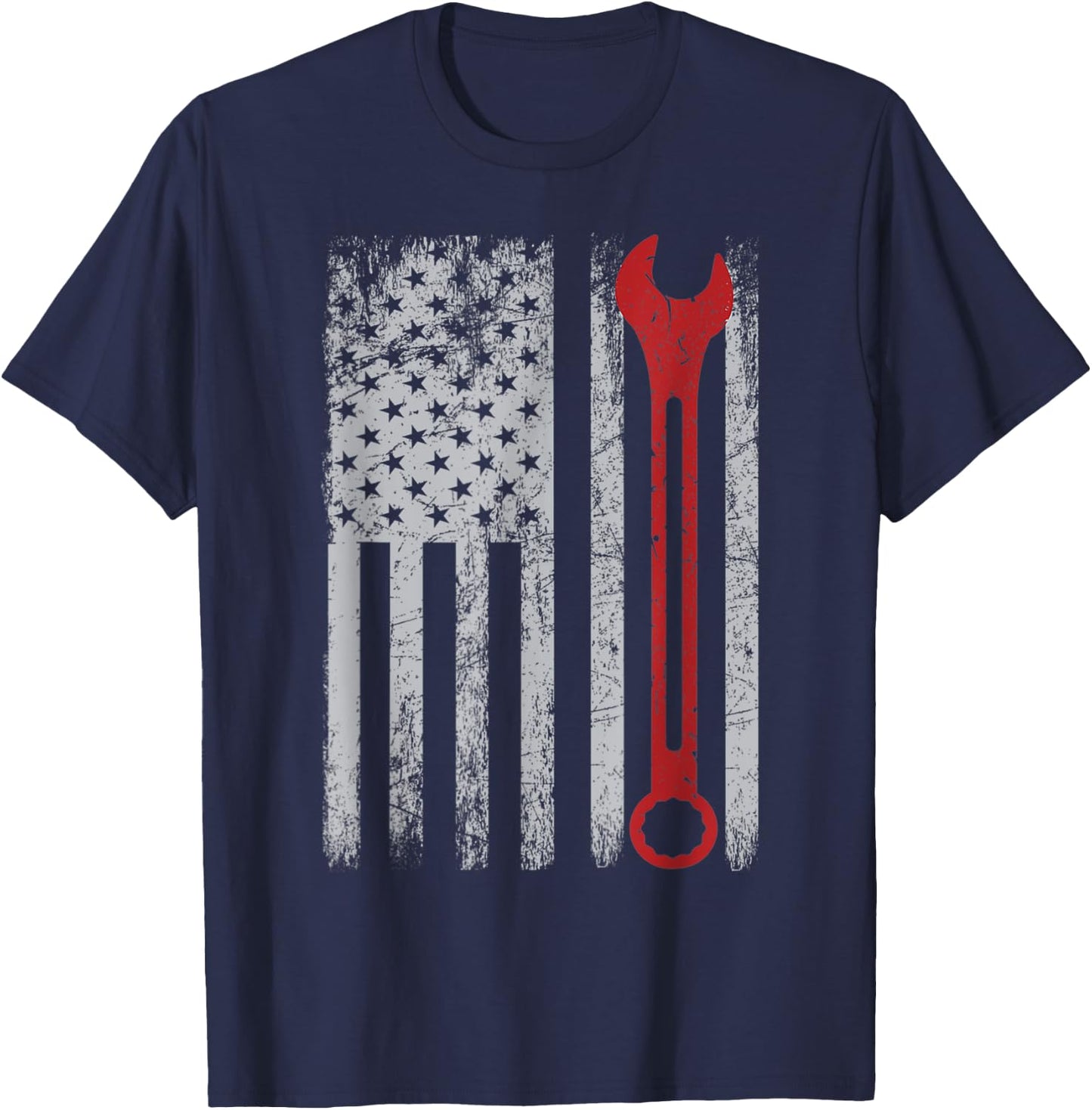 USA Flag Auto Repairman Car Mechanic Wrench Workshop Tools T-Shirt - T-Shirt | Navy