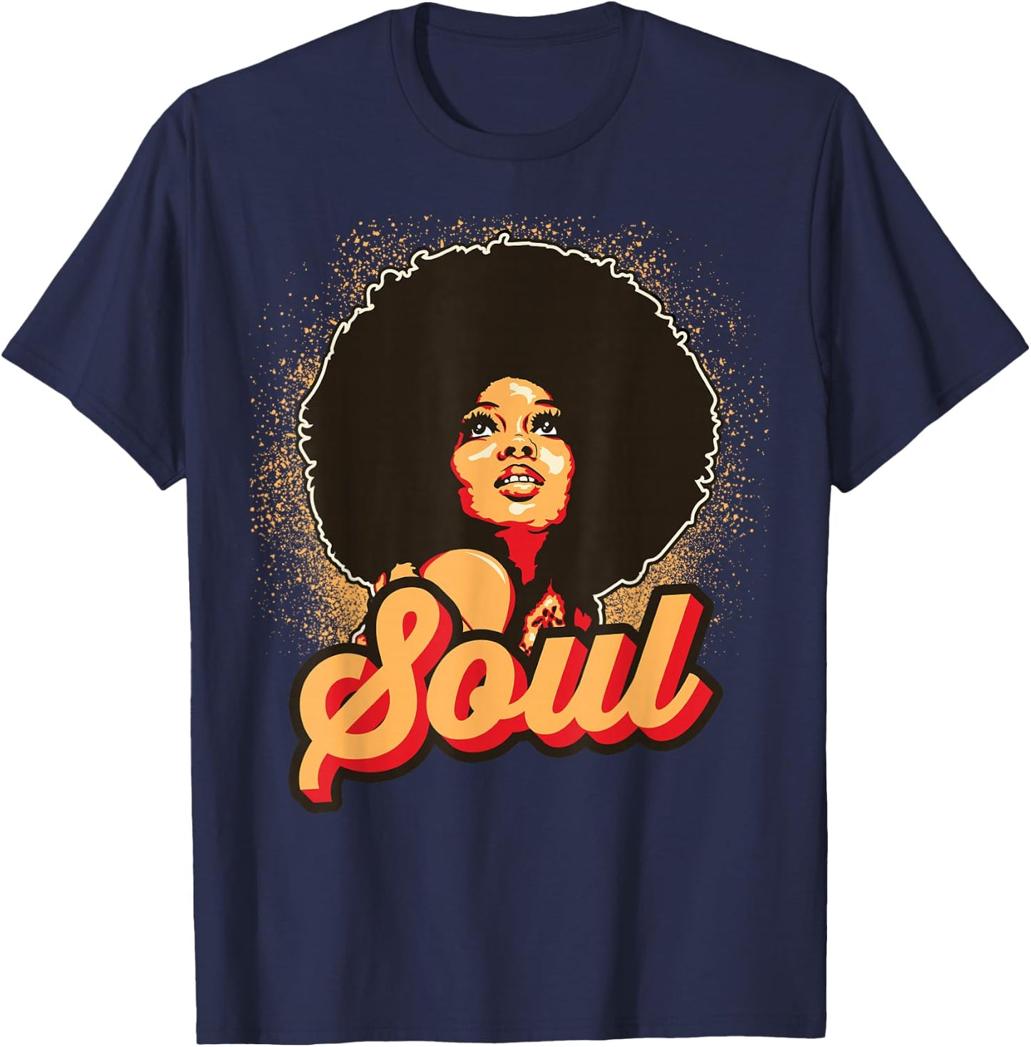 70s Funk Afro Women Soul Retro Vintage Style Graphic T-Shirt - T-Shirt | Navy