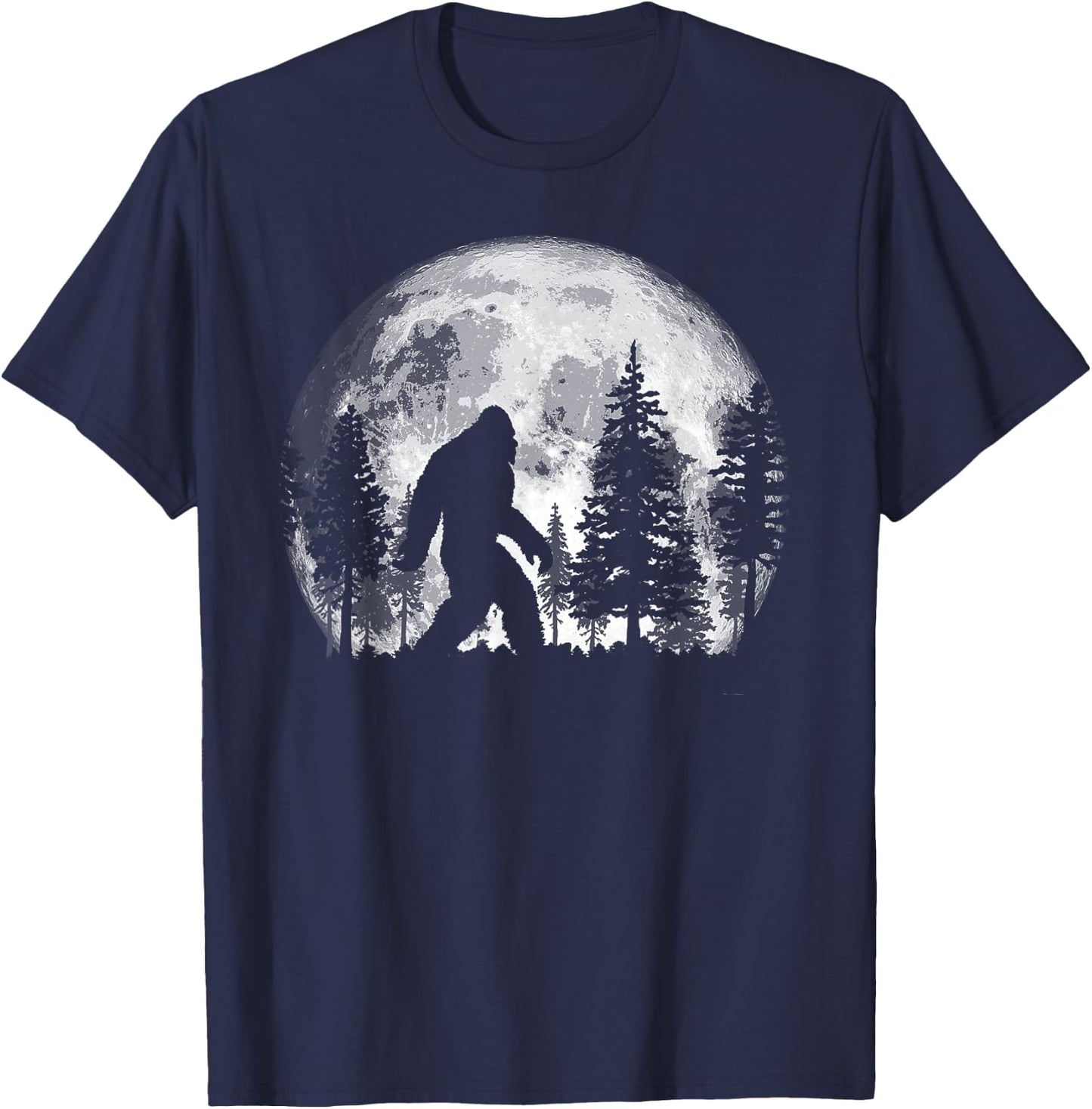 Bigfoot in The Forest Hiding at Night Full Moon Trees Nature T-Shirt - T-Shirt | Navy