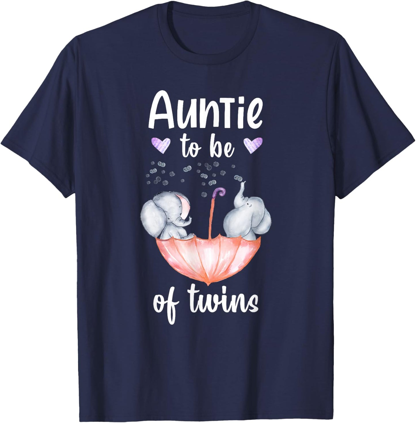 Auntie To Be Of Twins Baby Shower Elephant T-Shirt - T-Shirt | Navy