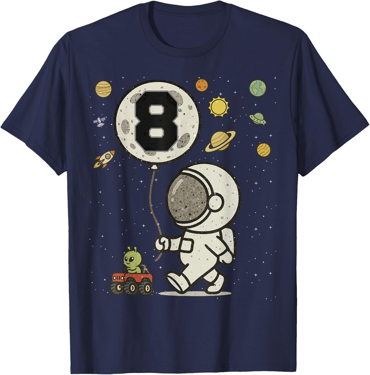 Astronaut 8 Year Old Space Birthday T-Shirt - T-Shirt | Navy
