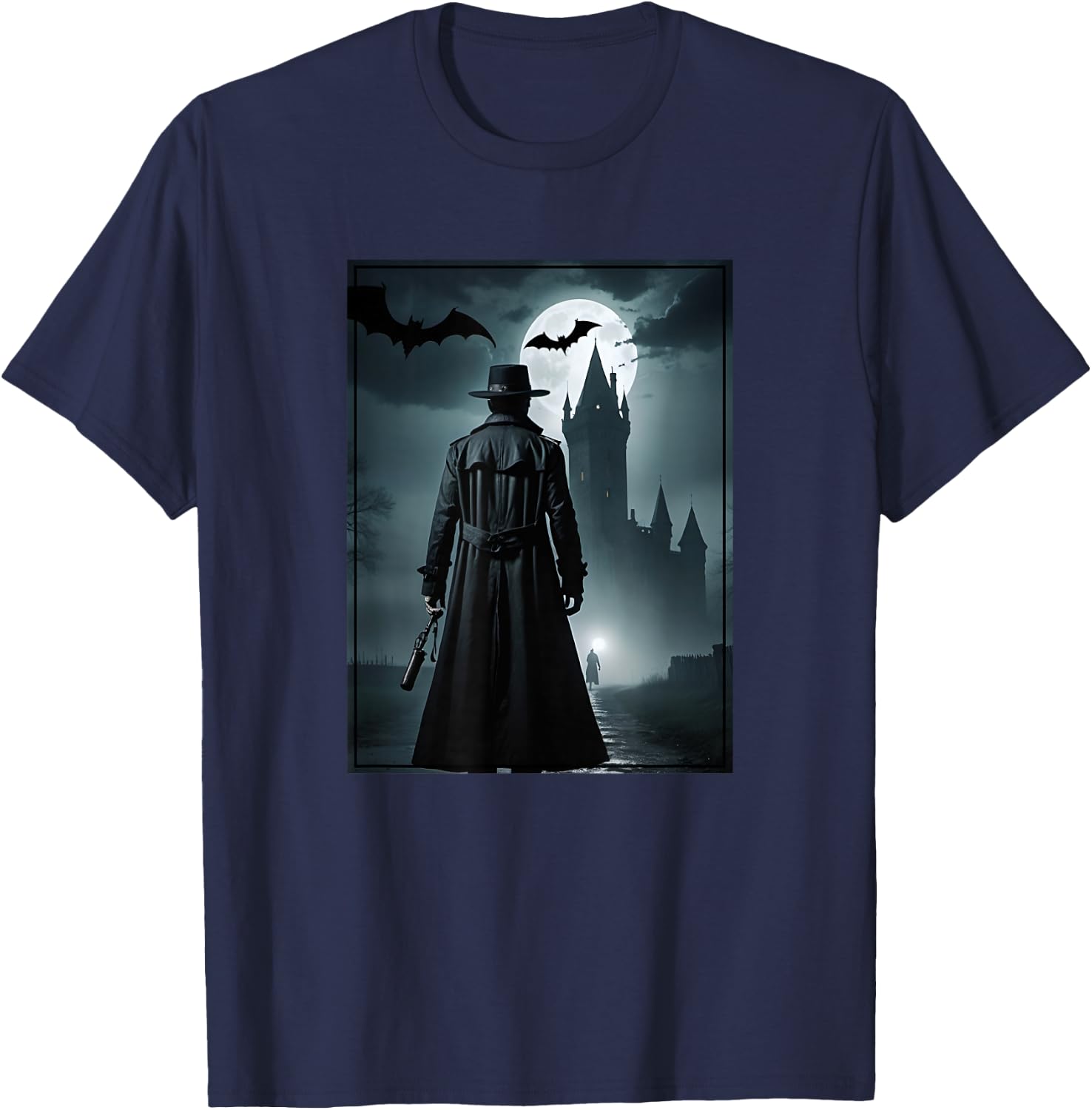 Van Helsing approaching Dracula's castle T-Shirt - T-Shirt | Navy