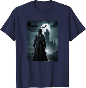 Van Helsing approaching Dracula's castle T-Shirt - T-Shirt | Navy
