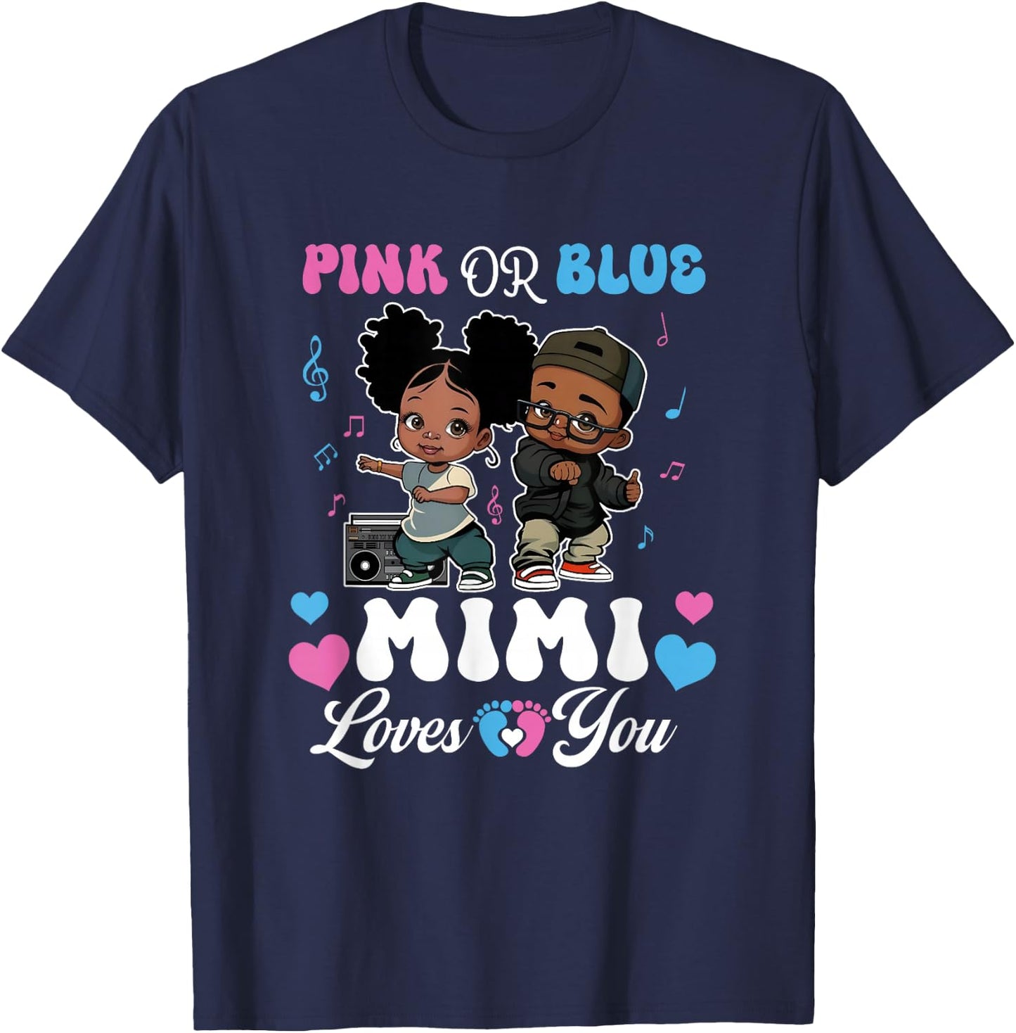 Pink Or Blue Mimi Loves You Black Baby Gender Reveal T-Shirt - T-Shirt | Navy