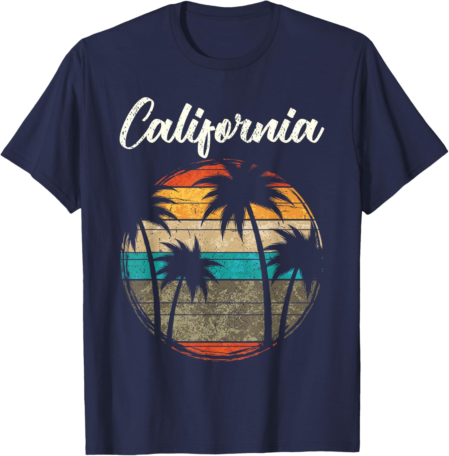 Retro Palm Trees California Small T-Shirt - T-Shirt | Navy
