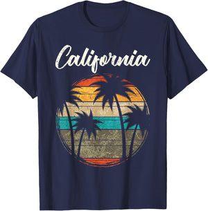 Retro Palm Trees California Small T-Shirt - T-Shirt | Navy