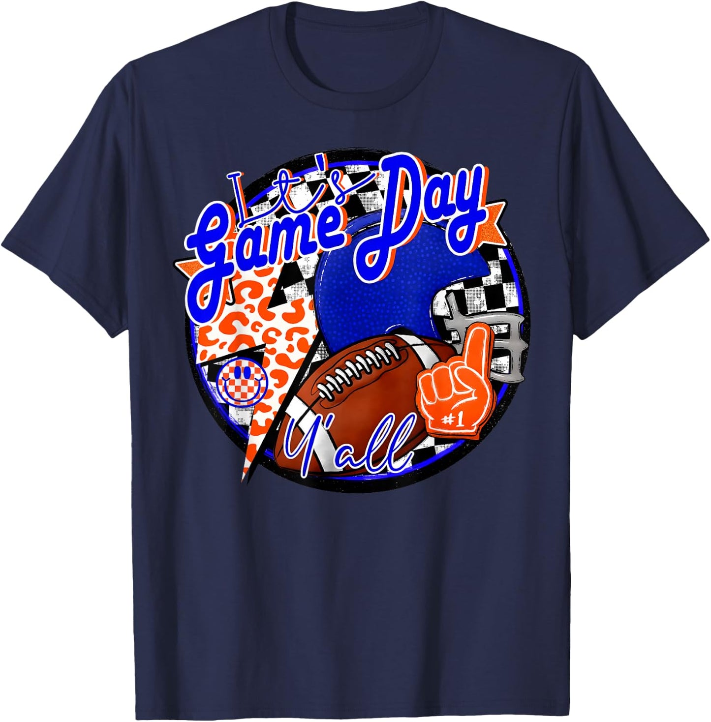 It's Game Day Y'all Retro Football Team Spirit Blue & Orange T-Shirt - T-Shirt | Navy