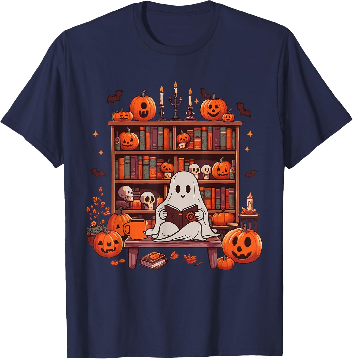 Ghost Book Reader, Reading Book lover Halloween T-Shirt - T-Shirt | Navy