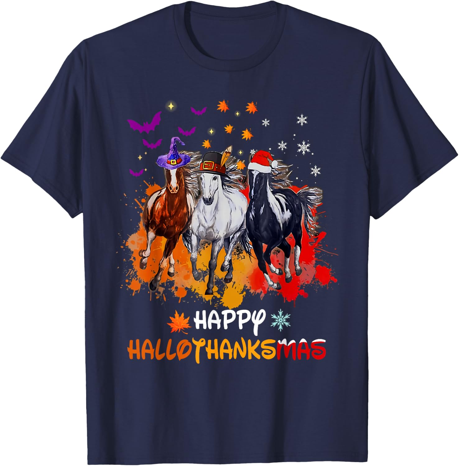 Happy hallothanksmas horse T-Shirt - T-Shirt | Navy
