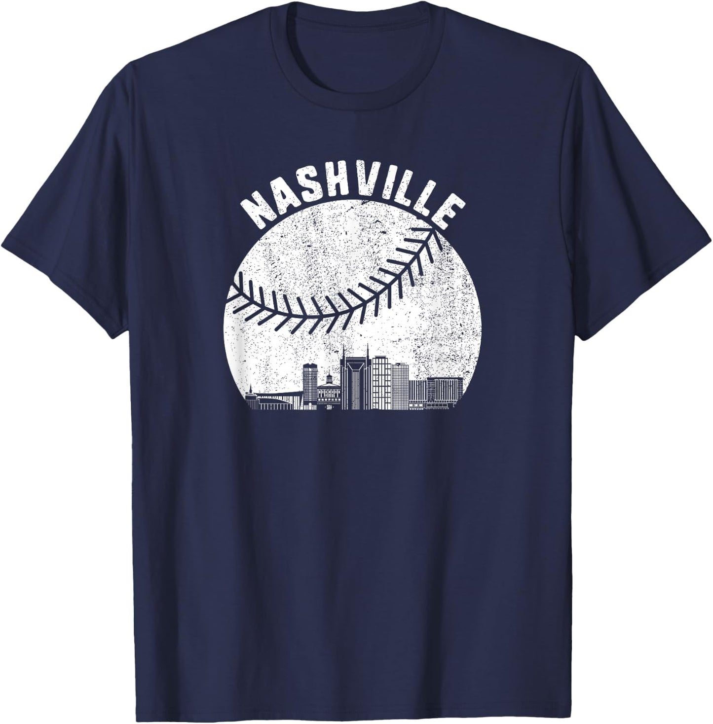 Nashville Skyline Baseball Fan Vintage Nashville Baseball T-Shirt - T-Shirt | Navy