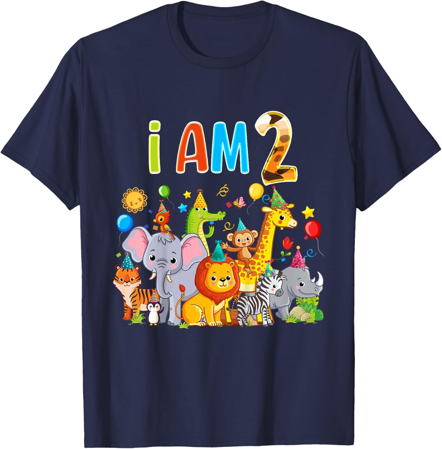 2 Year Old Zoo Animal Birthday Safari Jungle Animal 1th Kids T-Shirt - T-Shirt | Navy